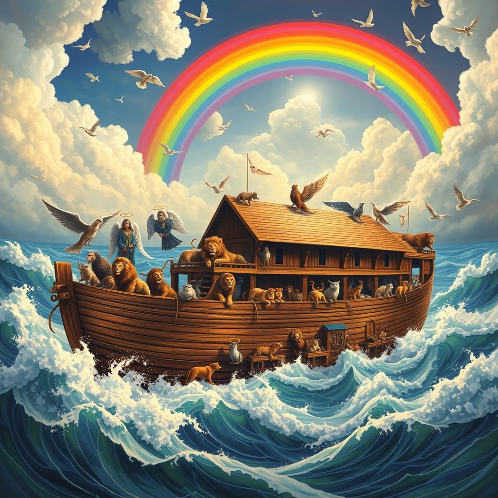 Biblical Epic Landscape with Noah's Ark and Archangels