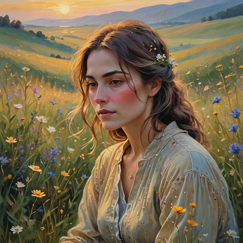 Dreamlike Meadow Portrait in Impressionistic Style