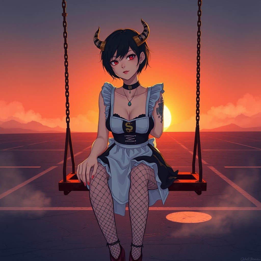 Mystical Emo Maid in Vibrant Anime Style