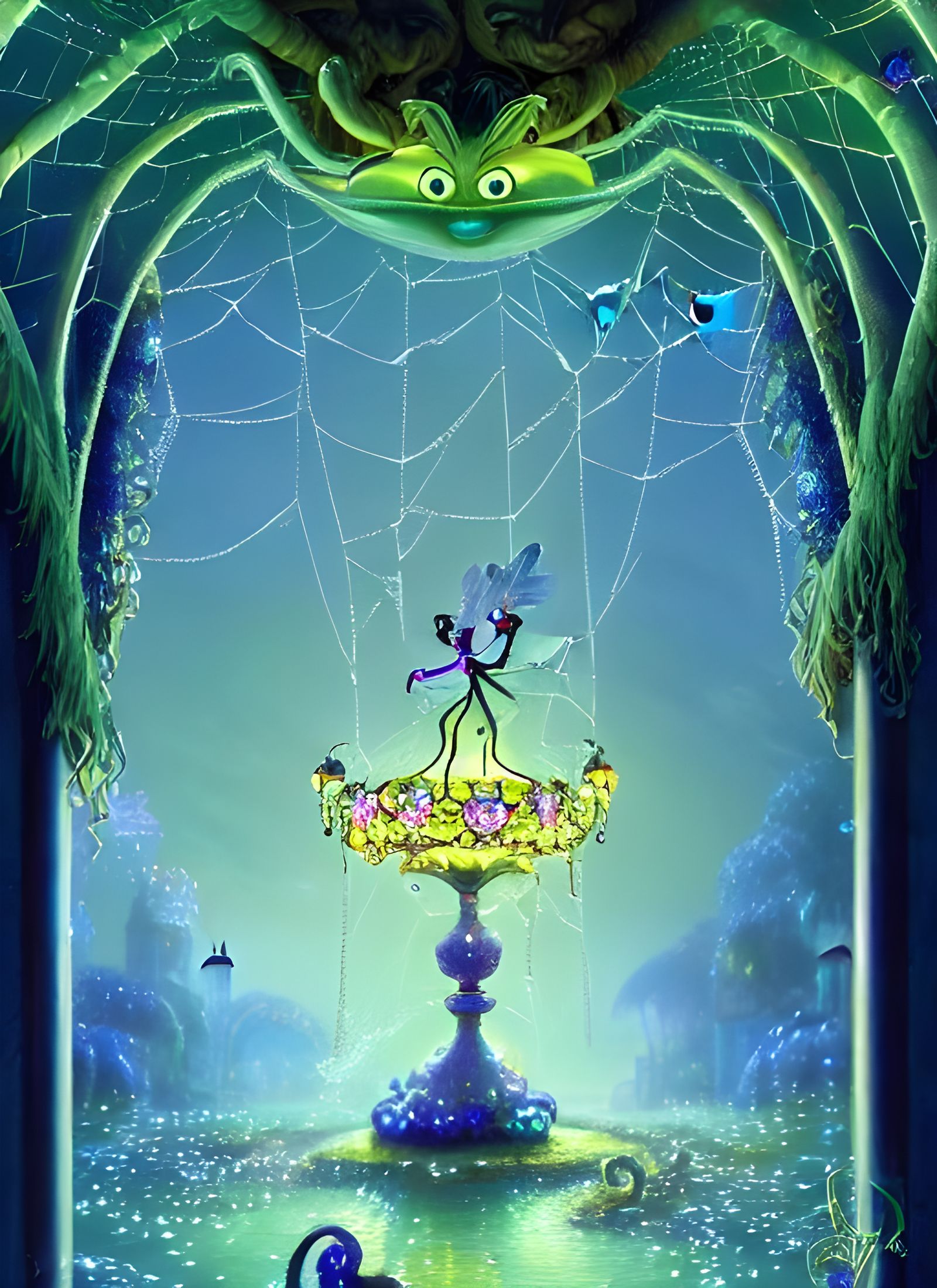 Glowing Crystal Spider: Fantasy Art Nouveau Concept