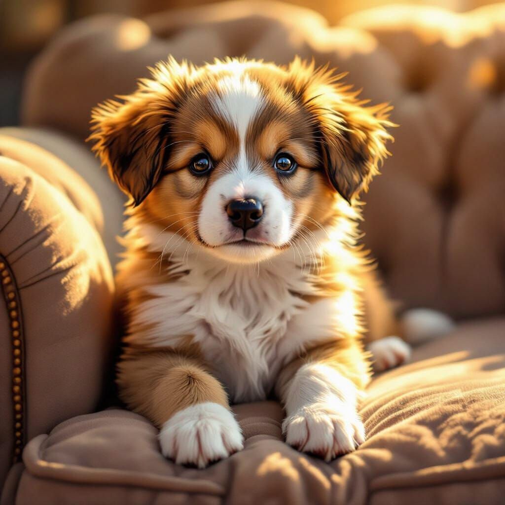 Puppy Face with Sunny Glare in Realistic Style