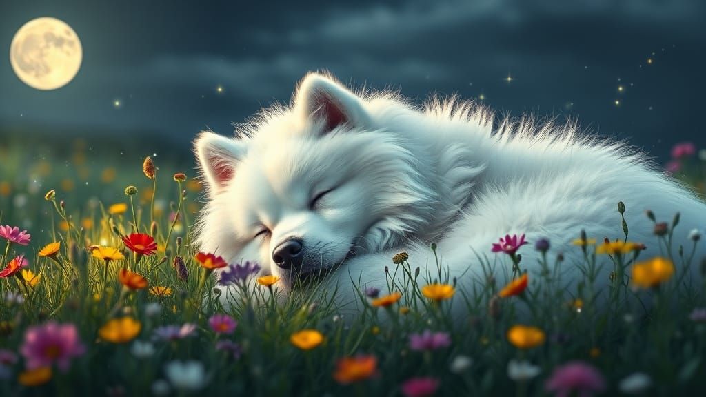 Samoyed Dreamscape: Hyperdetailed Portrait with Wildflowers