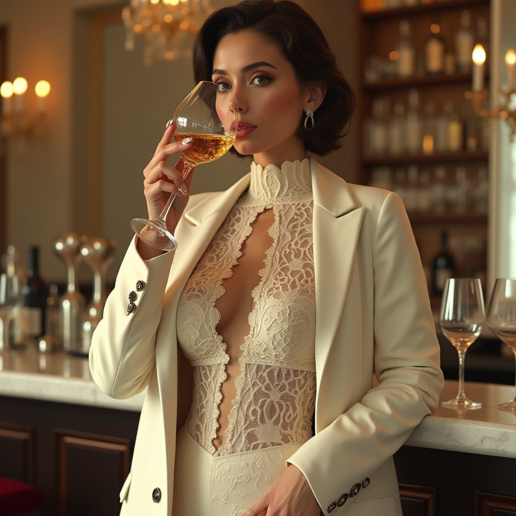 Elegant Woman in Luxurious Hotel Bar, Art Nouveau