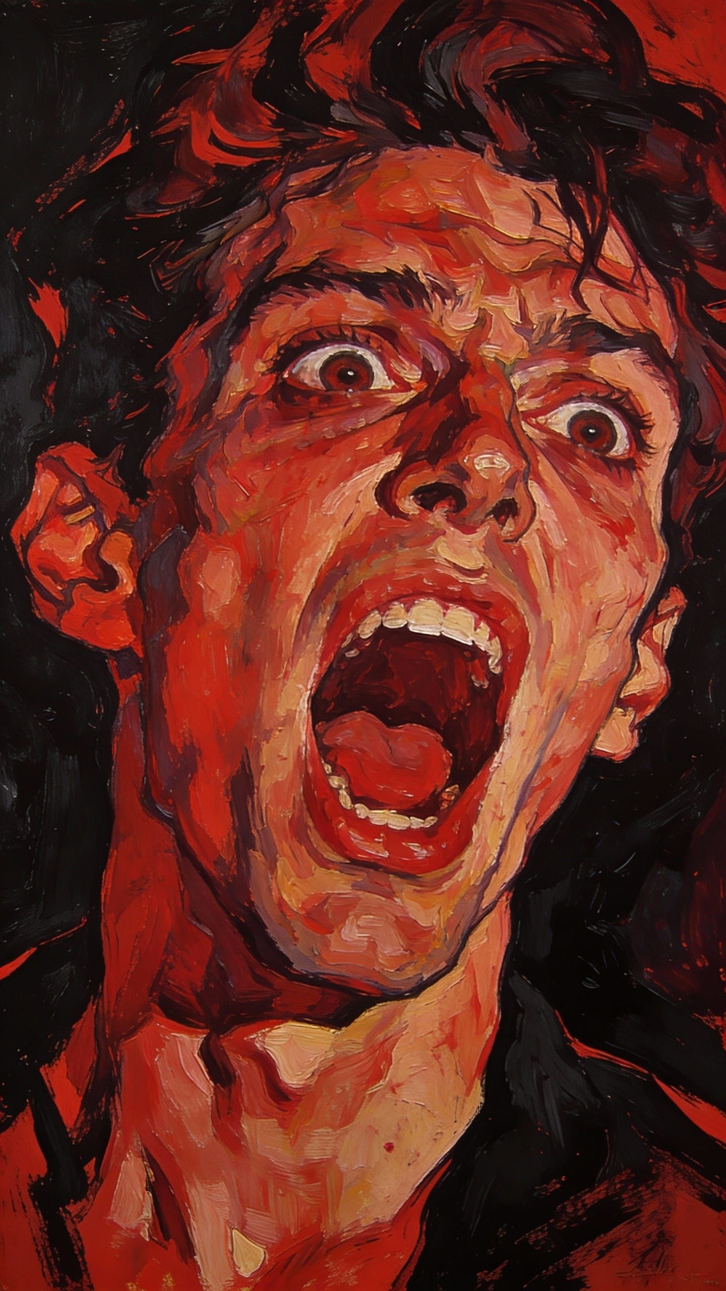 Expressive Portrait of Anguished Scream in Crimson