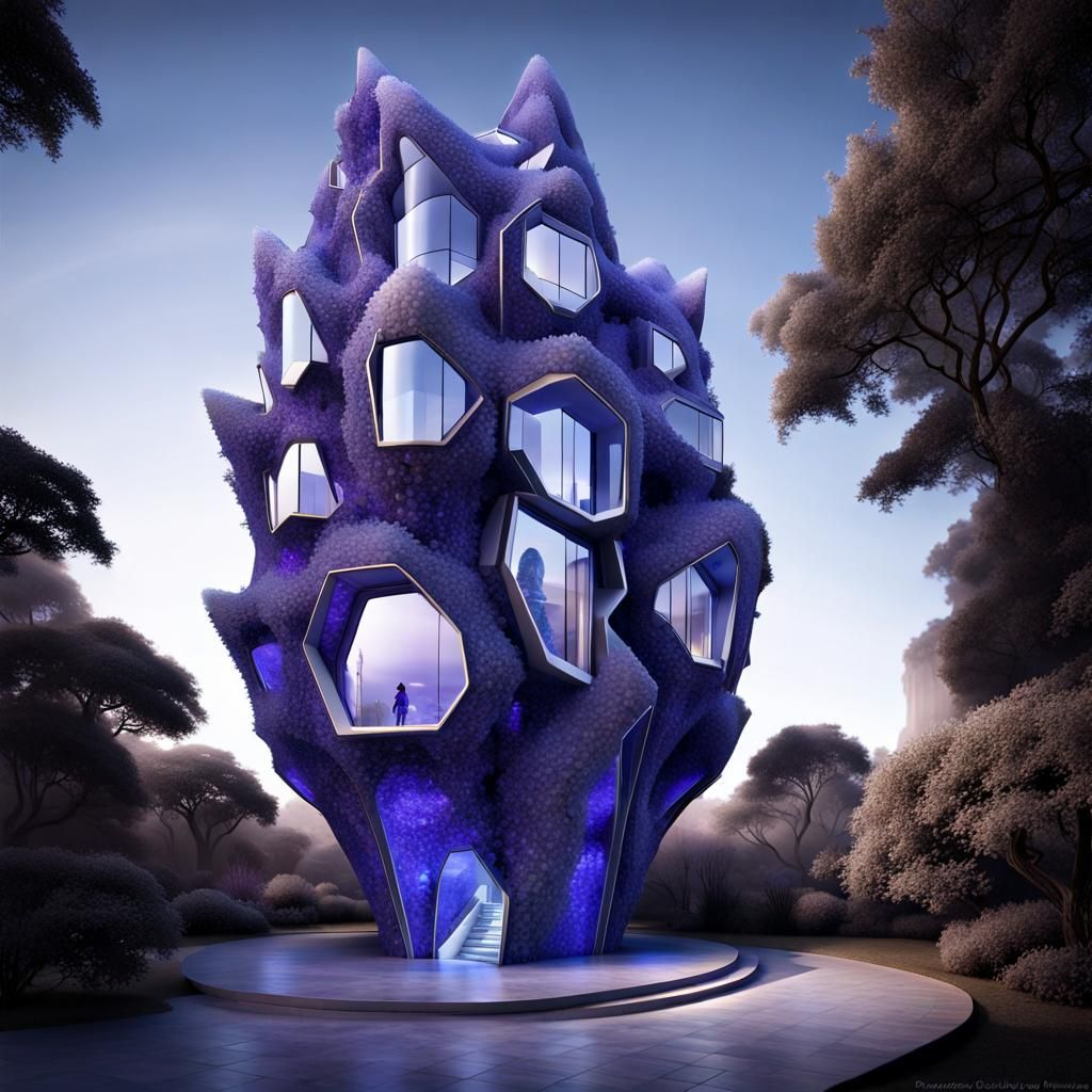 Futuristic Tanzanite Crystal Geode Building with Climbing Ma...