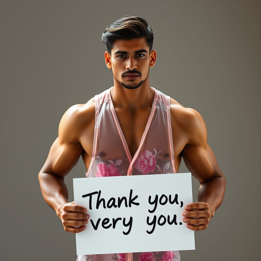 Muscular Man in Floral Jumpsuit, Photorealistic Portrait