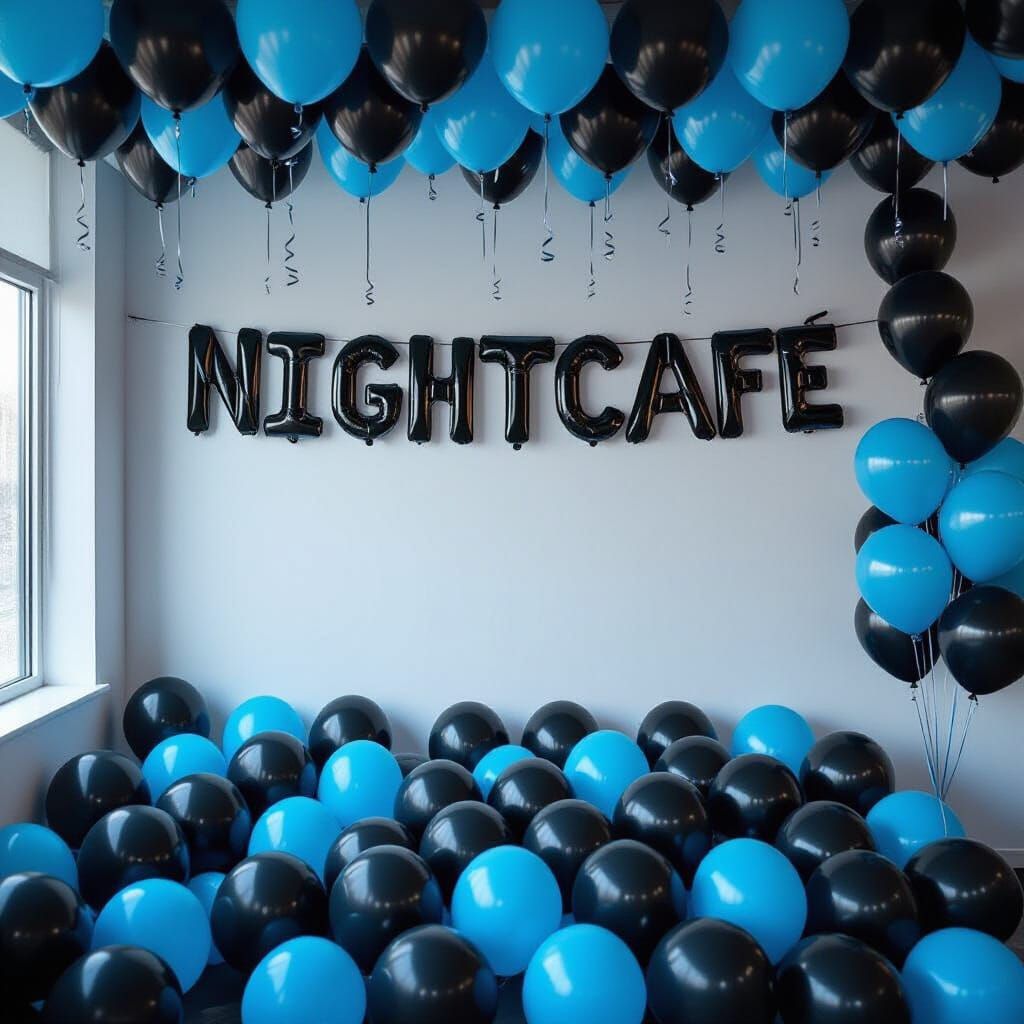 Shiny Black and Blue Balloons Spell NIGHTCAFÉ