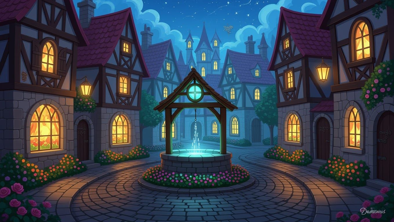 Whimsical Wishing Well in Fantasy City