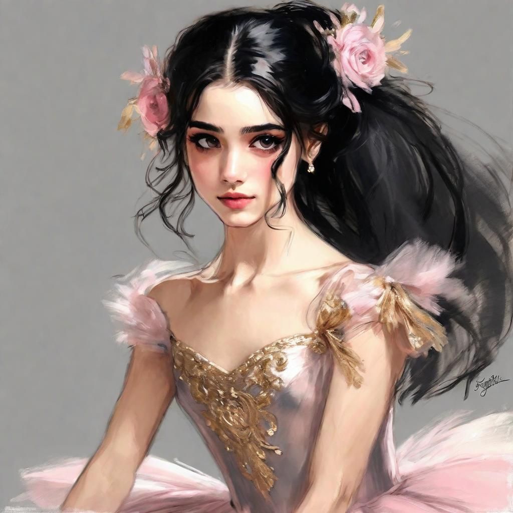 Anime Ballet Dancer in Gown, Golden Era Style