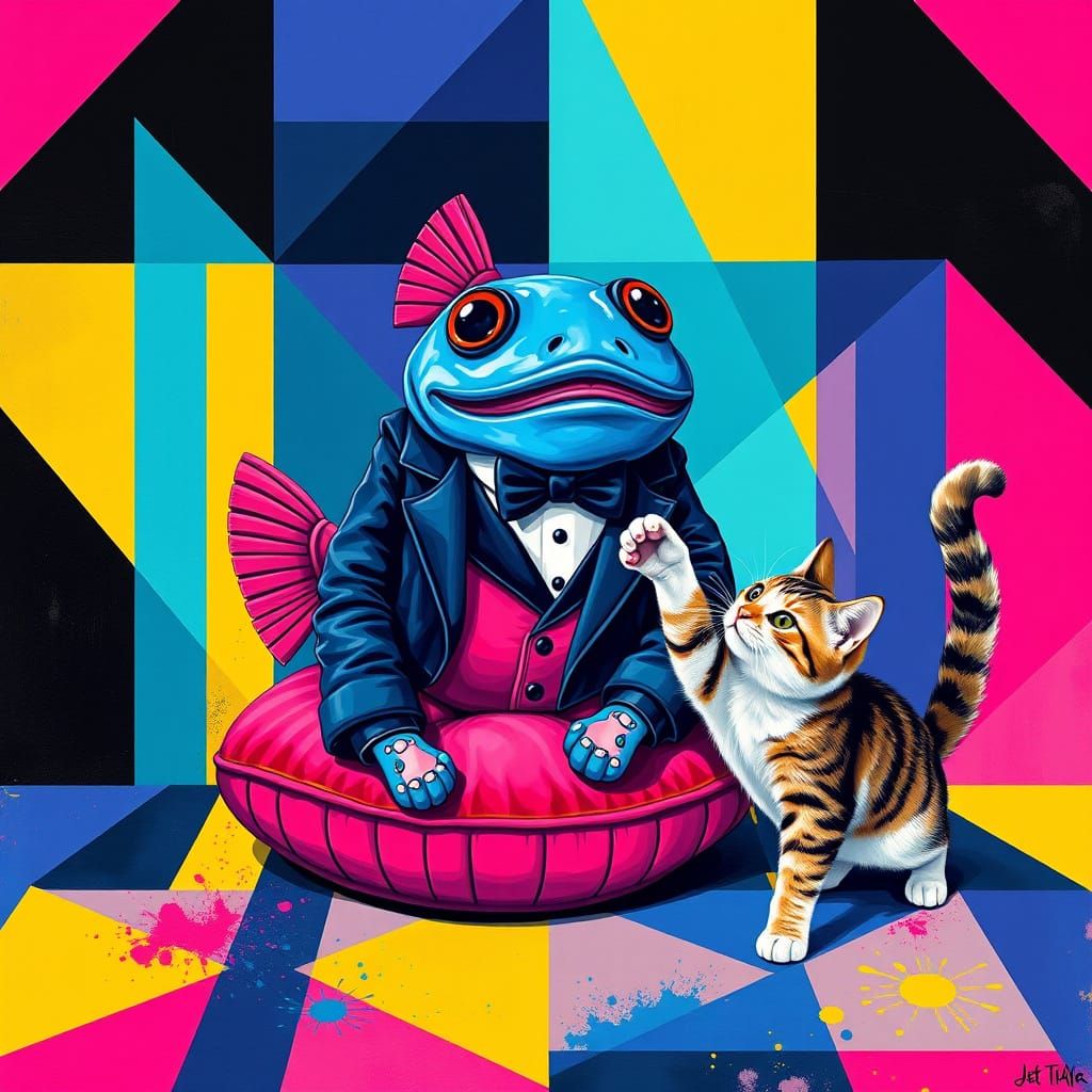 Regal Blobfish in Tuxedo Attacked by Mischievous Cat