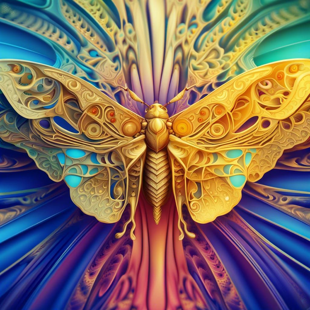 Detailed Golden Moth in Digital Art Style
