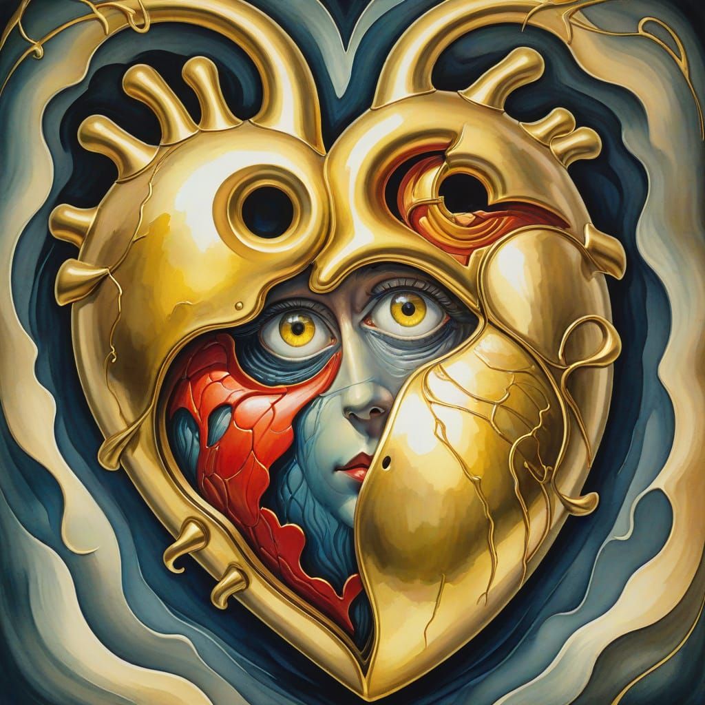 Surrealistic Heart Portrait in Watercolor Style