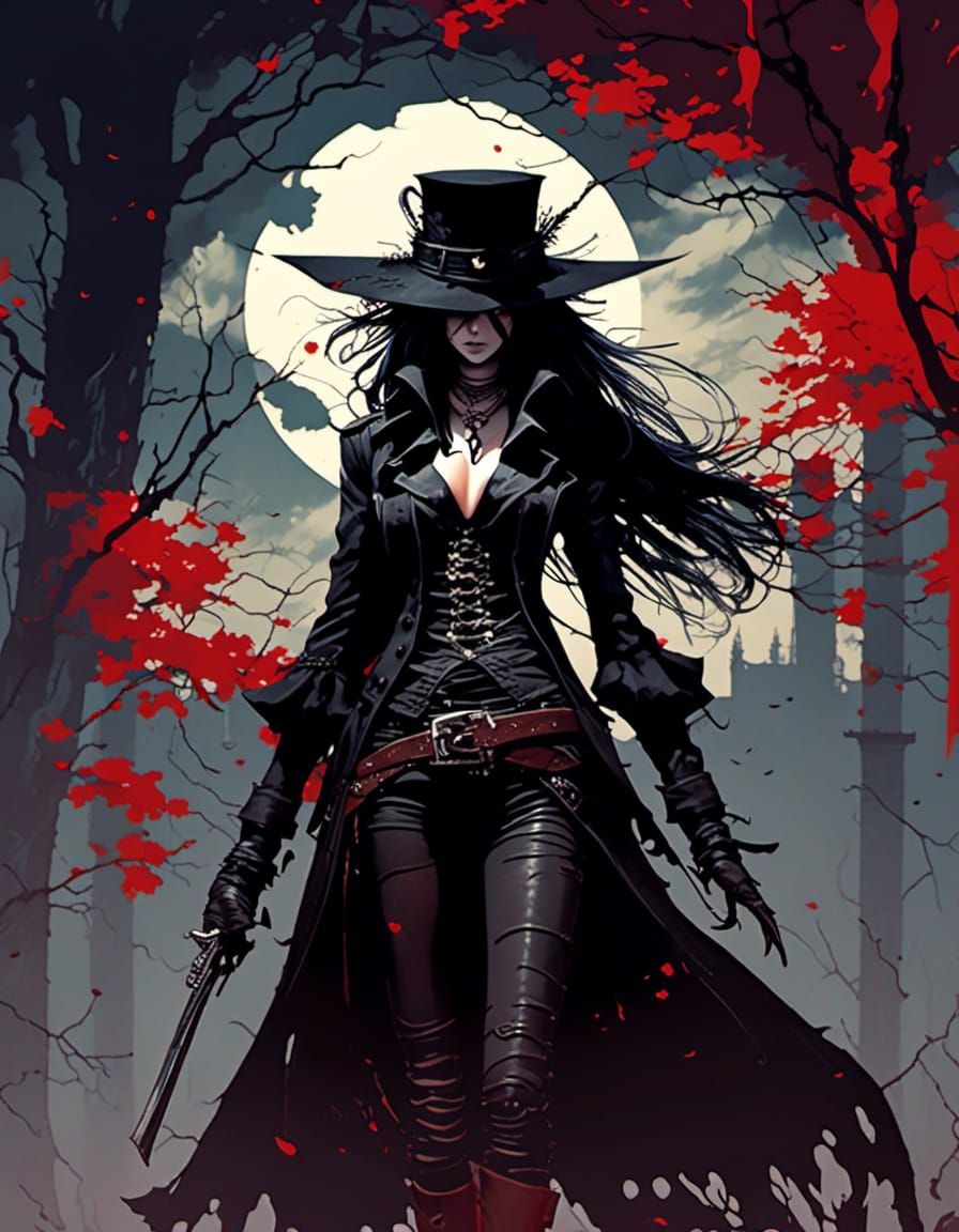 Gothic Mage Character Portrait in Anime Style