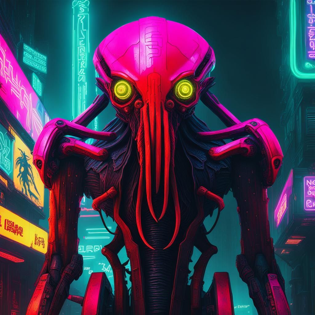 Cybernetic Cthulhu in Cyberpunk 2099 Neon