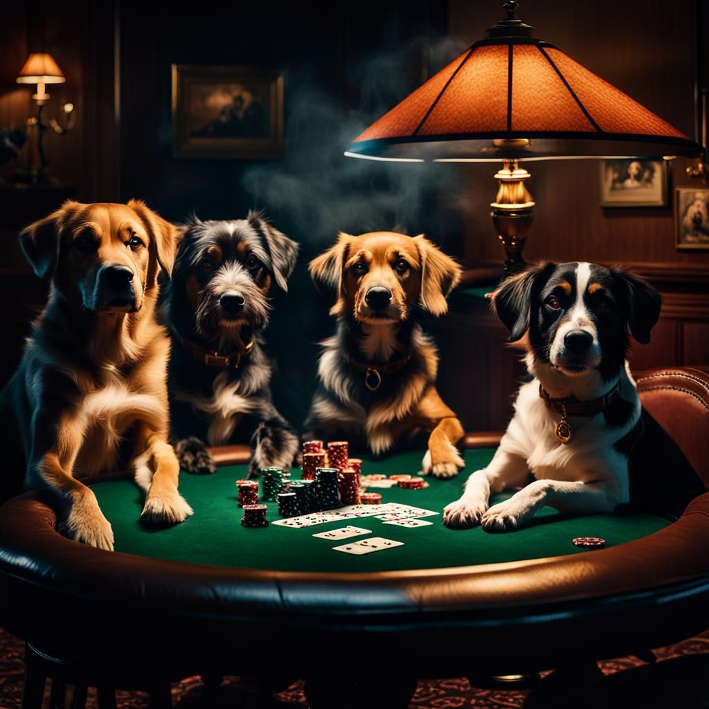 Dogs Playing Poker in Cinematic Hyperrealism