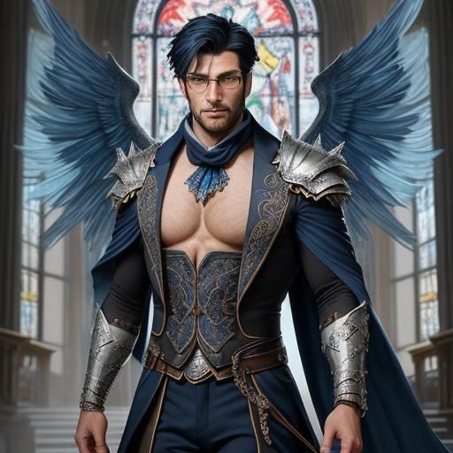 Handsome Gentleman with Wings in Stained Glass Church