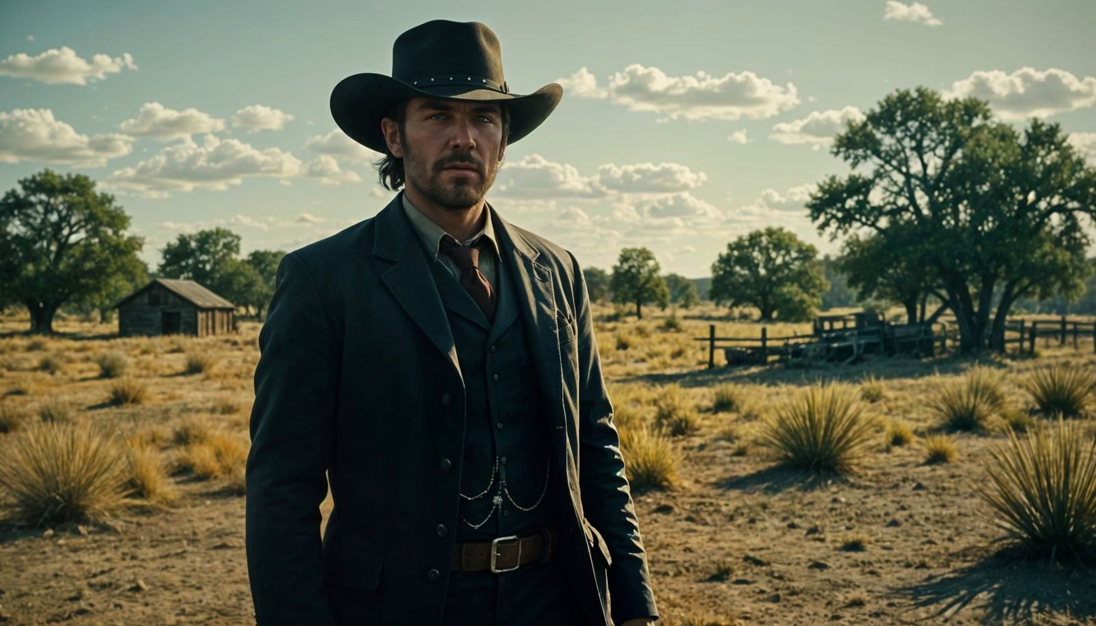 Epic Western Outlaw in Cinematic Film Still
