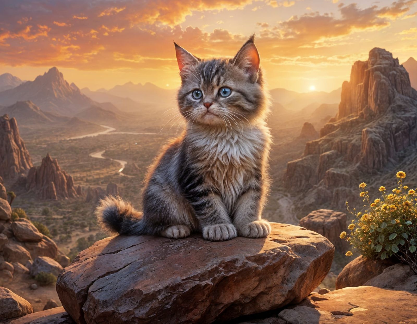 Ethereal Kitten in Desert Sunset