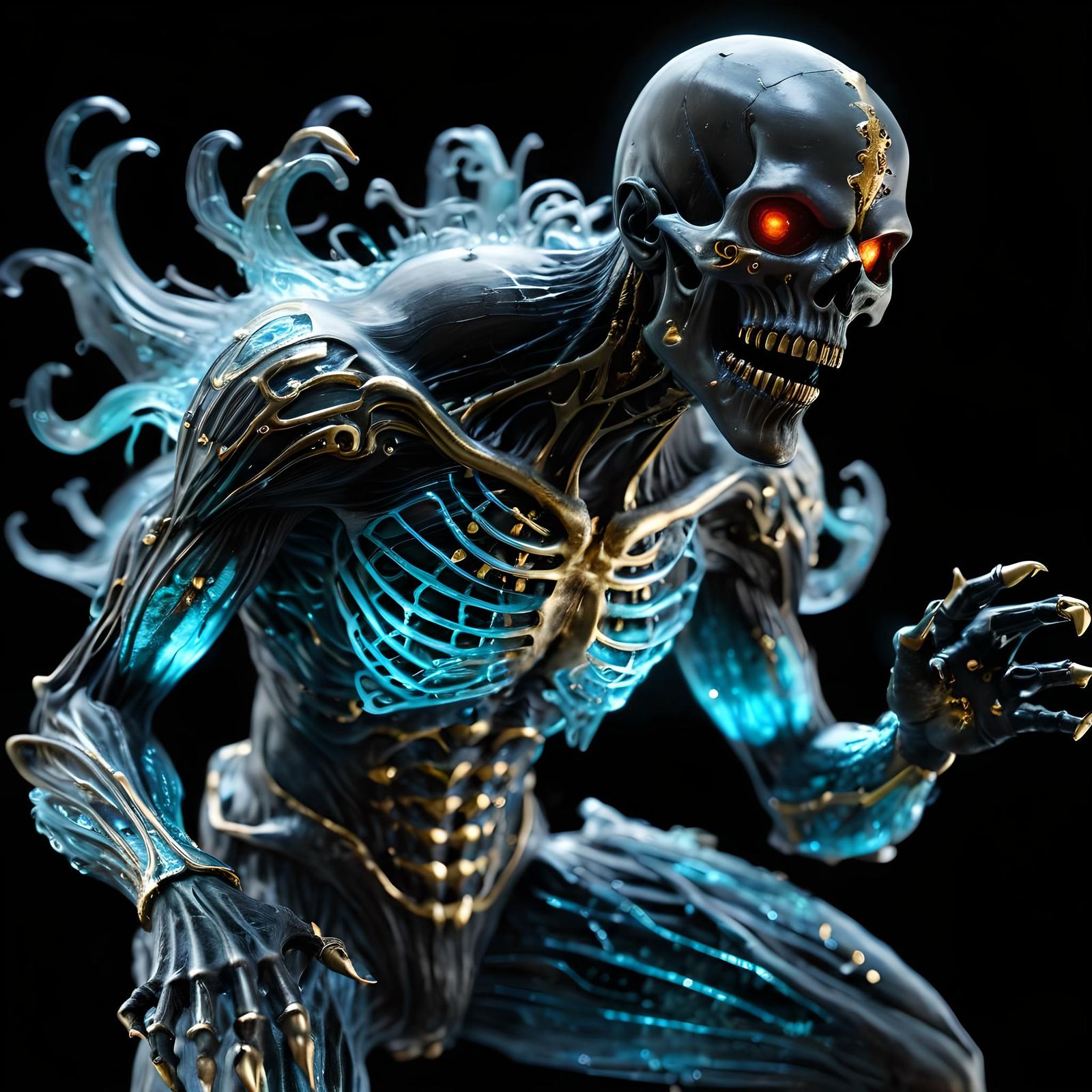 Hyperrealistic Transparent Ghoul with Bioluminescent Details
