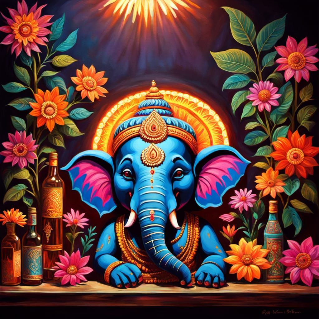 Ganesha and Kali Enjoy a Night Out in Whimsical Surrealism