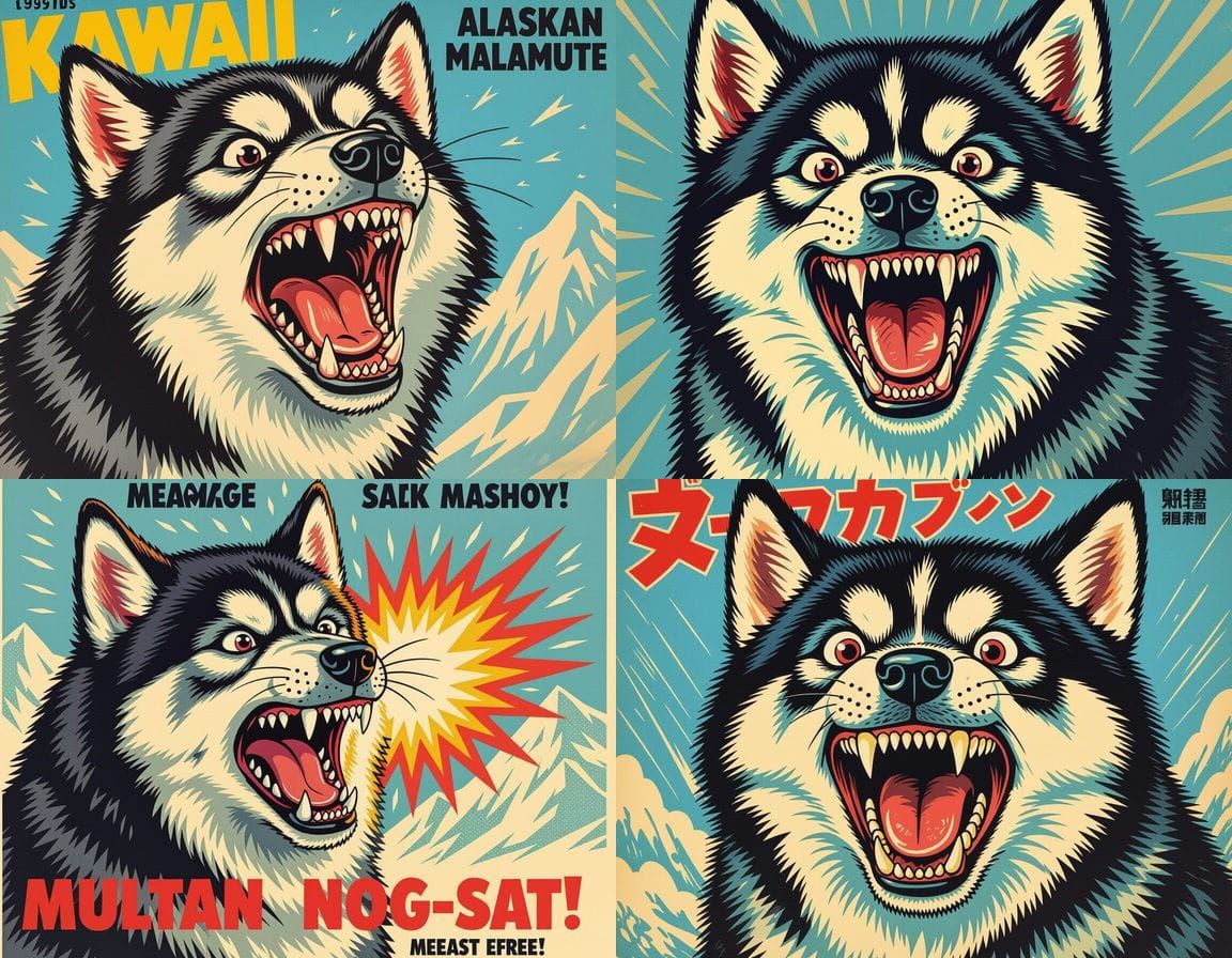 Bizarre Mutant Malamute: Kawaii Horror Movie Poster