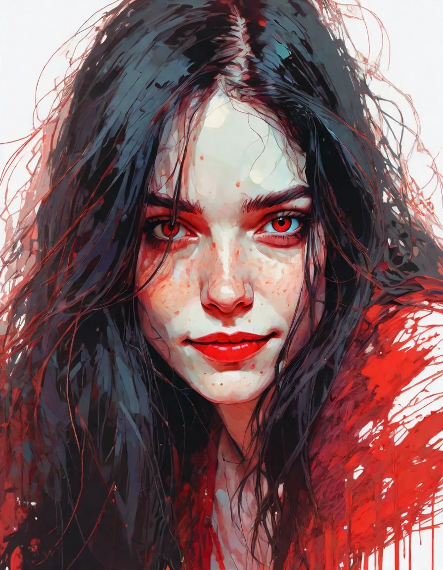 Vampire Woman with Freckles in Colorblock Art