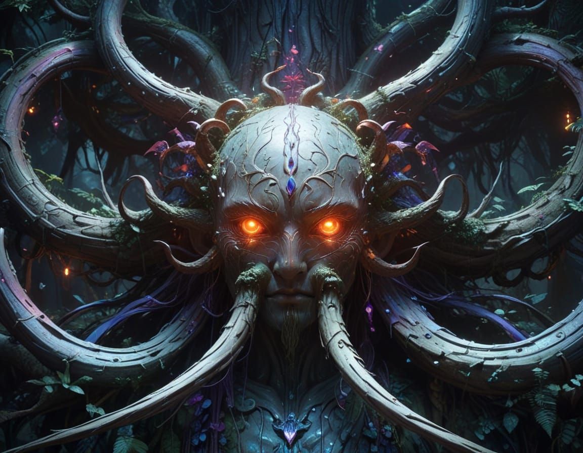 Mystical Jungle Tree with Glowing Runes