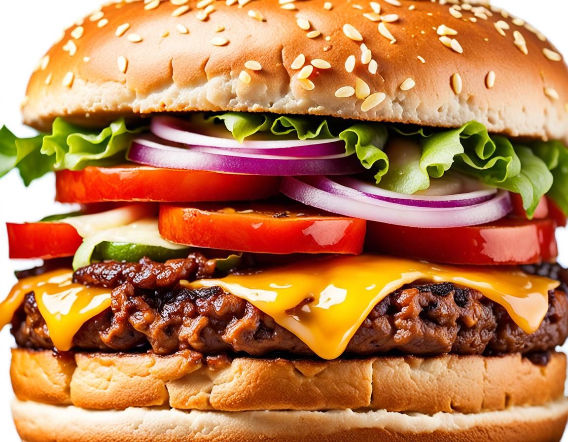 Mouthwatering Burger on White: Realistic Food Photography
