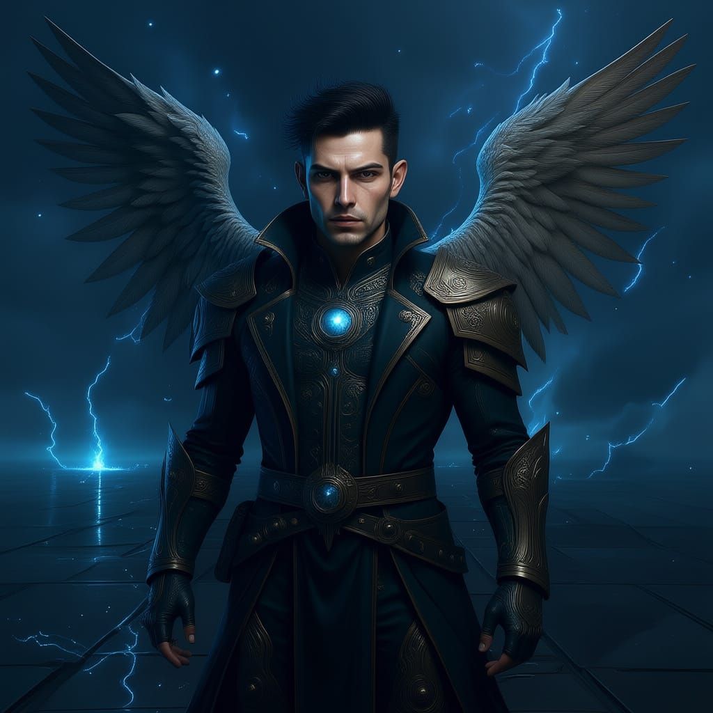 Cybernetic Angel Avatar of Power with Magic Galaxy