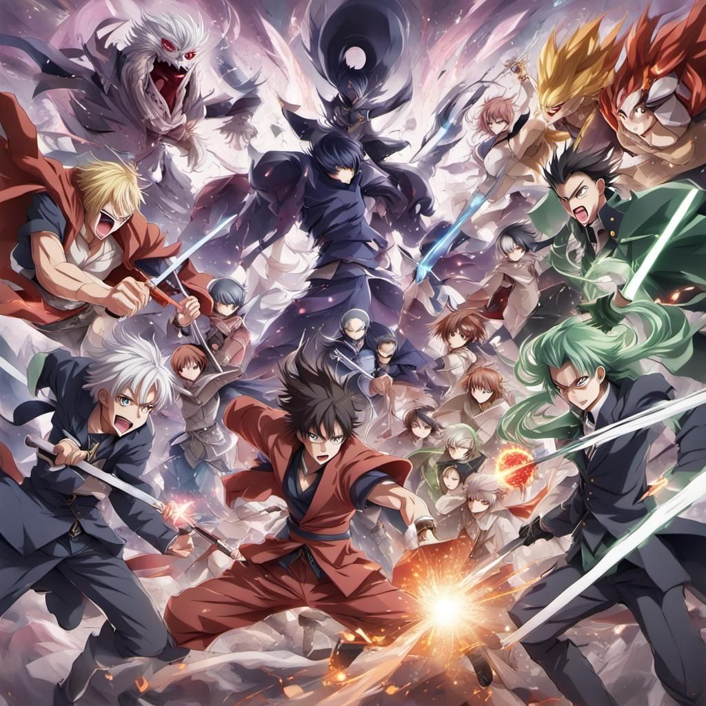 Anime Villains in Intense Battle Illustration
