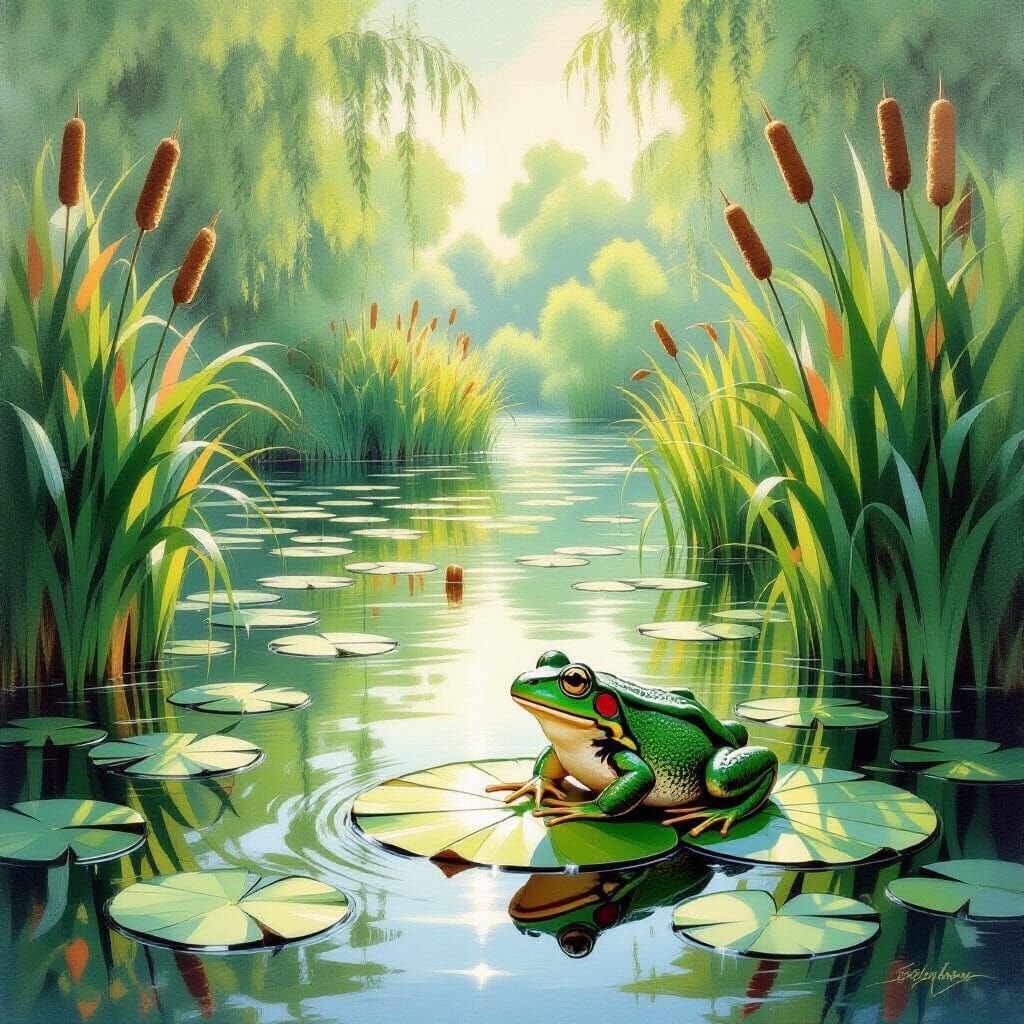 Frog on Lily Pad: Impressionist Aerosol Painting