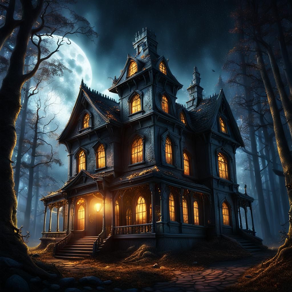 Haunted House in Spooky Forest: Fantasy Concept Art