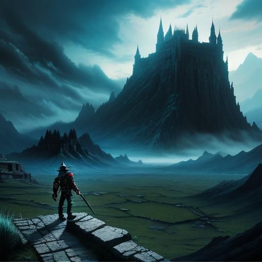 Cinematic Fantasy Landscape with Rock Legend