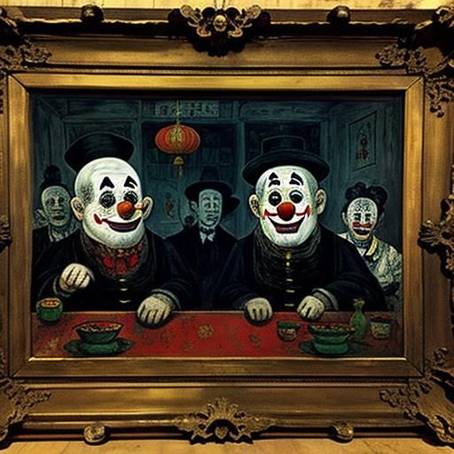 Haunted House with Clowns in Expressionist Style