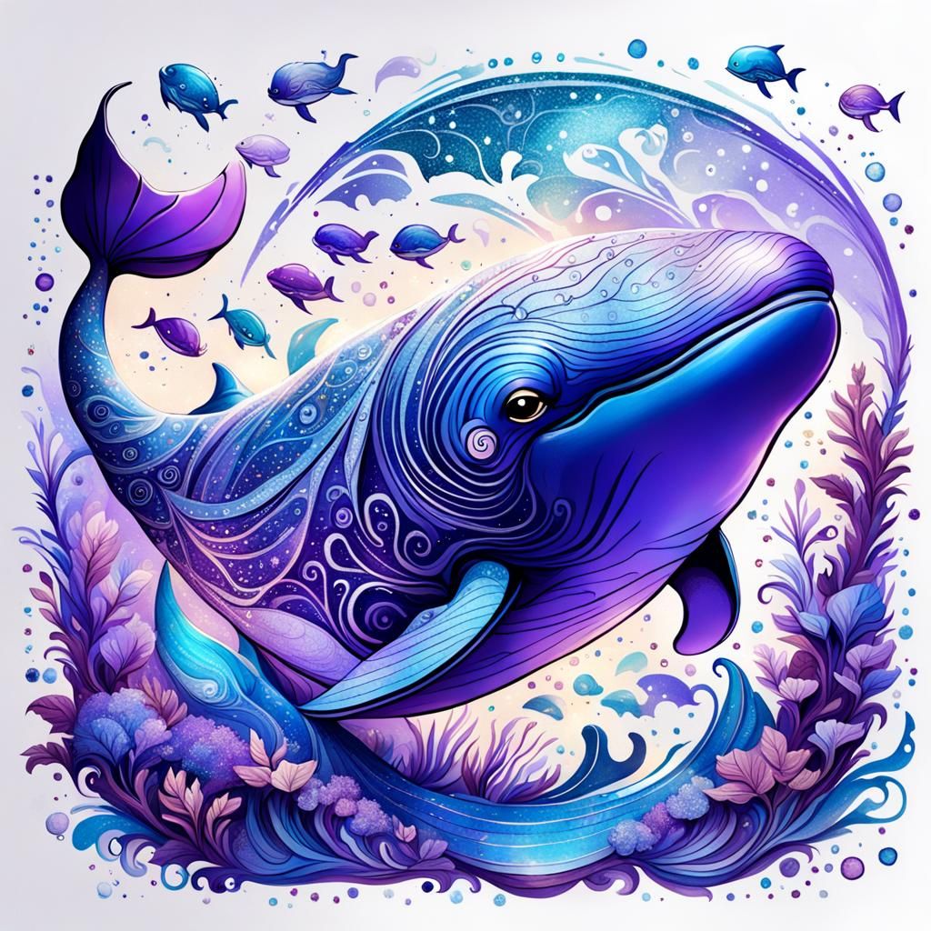 Elegant Fantasy Whale Concept Art in Shimmering Colors