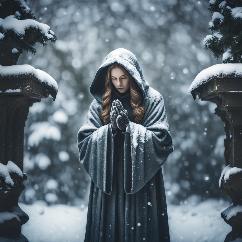 Steel Maiden Statue in Winter Garden