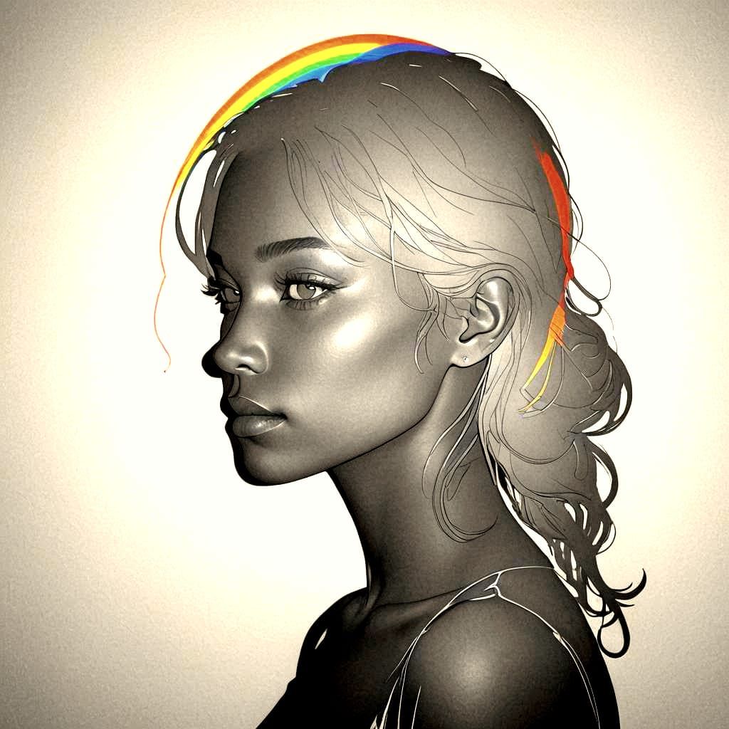 Silhouette Portrait Against Rainbow Backdrop