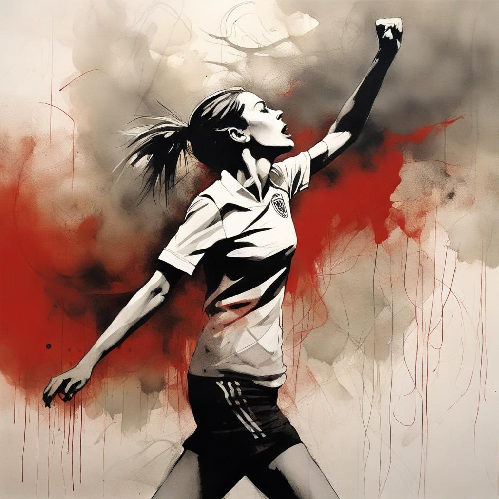 Victorious Footballer in Bauhaus Graffiti Tenebrism Style