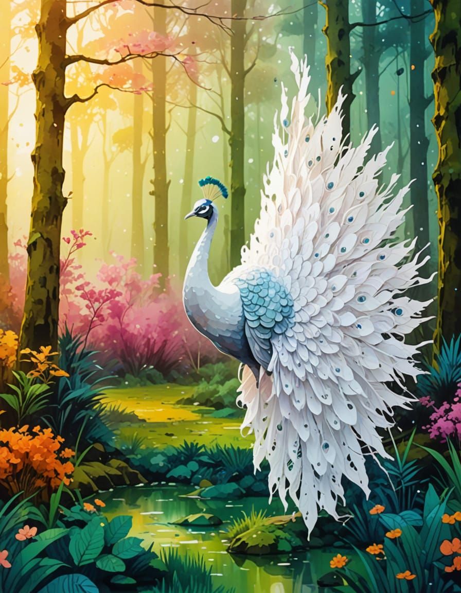 Ethereal Peacock Dance in Majestic Watercolor