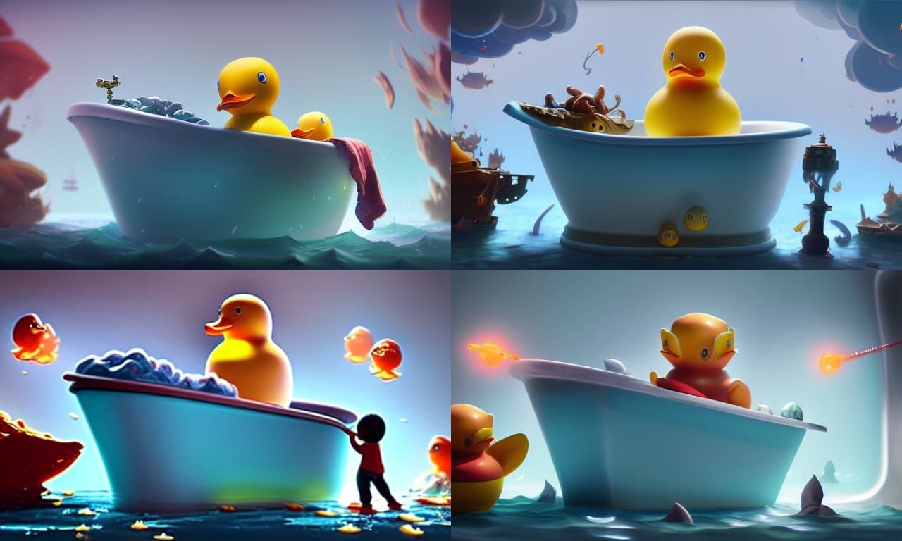 Rubber Duck Naval Battle in Bathtub: Fantasy Concept Art