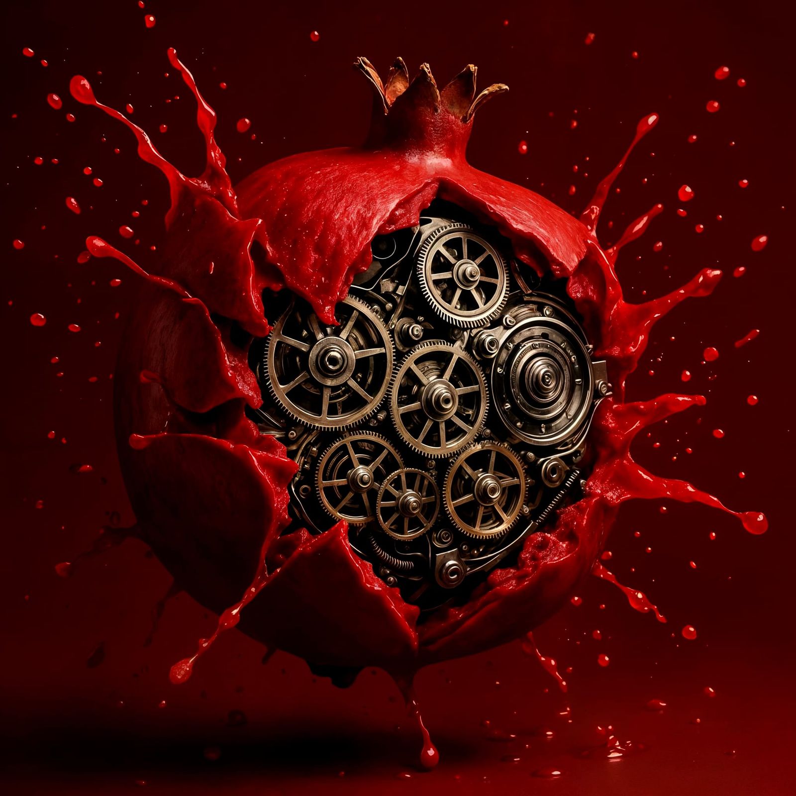 Exploding Pomegranate Reveals Clockwork Interior