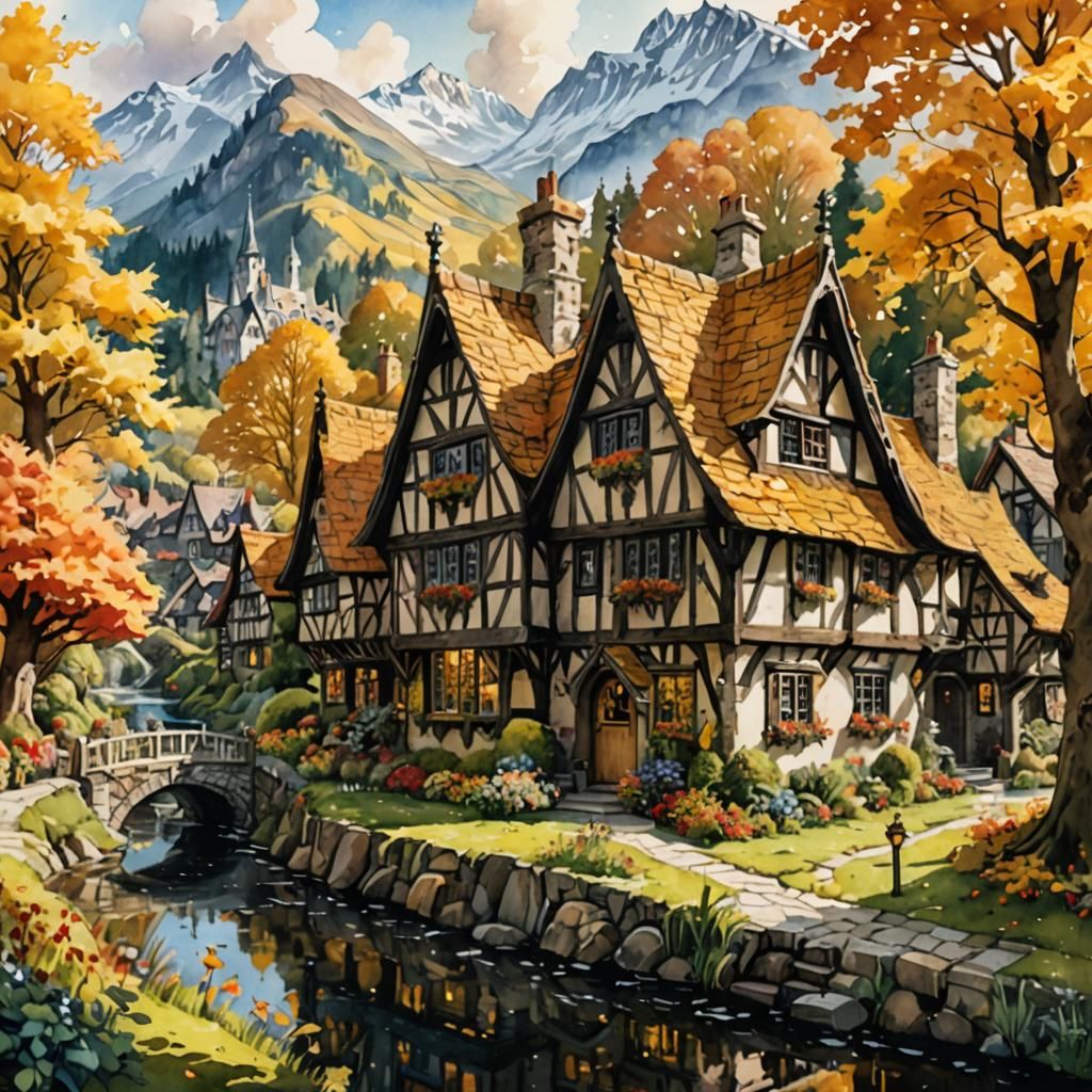 Fairytale Cottage Inn: Gothic Cottagecore Watercolor