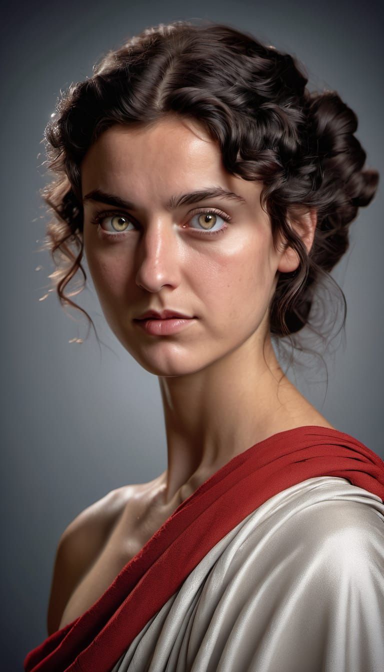Photorealistic Portrait of Woman in Red Toga