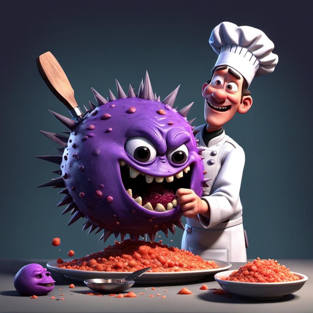 Chef's Topinambour Peeling Mishap: Pixar-Style 3D Art