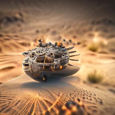 Ancient Spacecraft in Desert Landscape, 8k Render