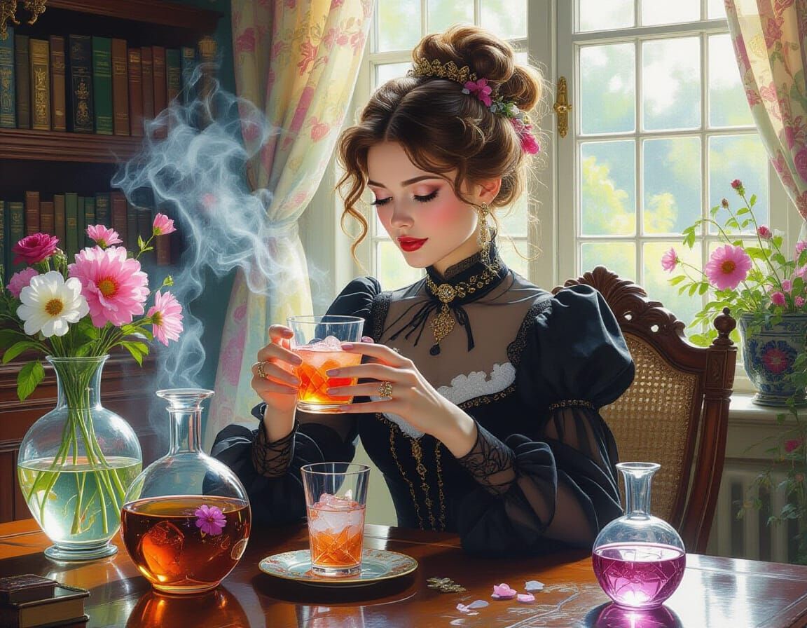 Alchemist's Cocktail: A Victorian-Style Oil Painting