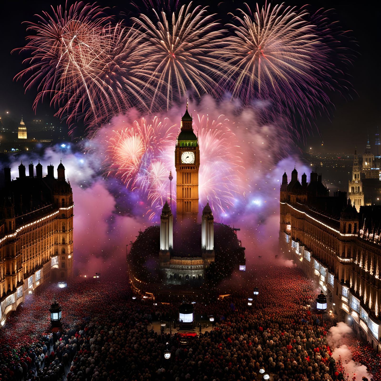 Midnight of New Year in London.
