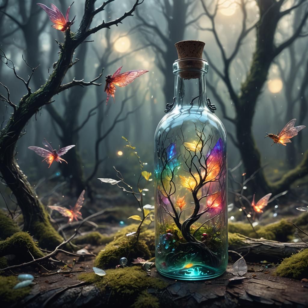Mystical Forest Inside Glass Bottle: Fantasy Concept Art