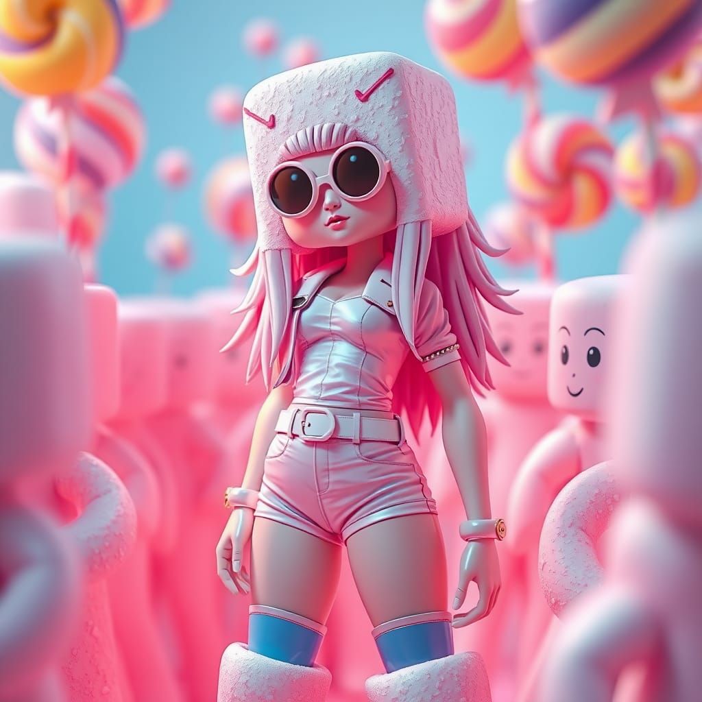 Punk Marshmallow Woman in Candy Art Style
