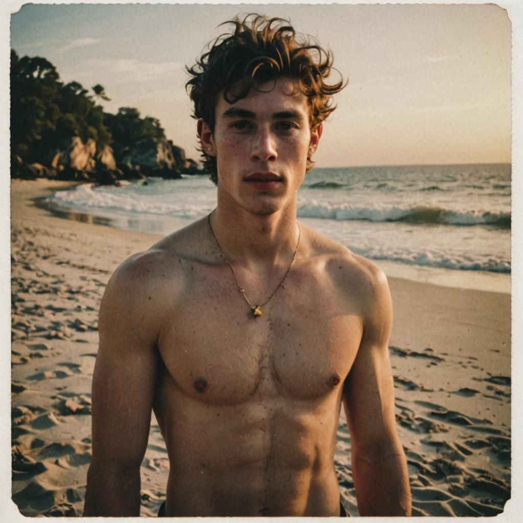 Shawn Mendes Inspired Polaroid Portrait on Beach